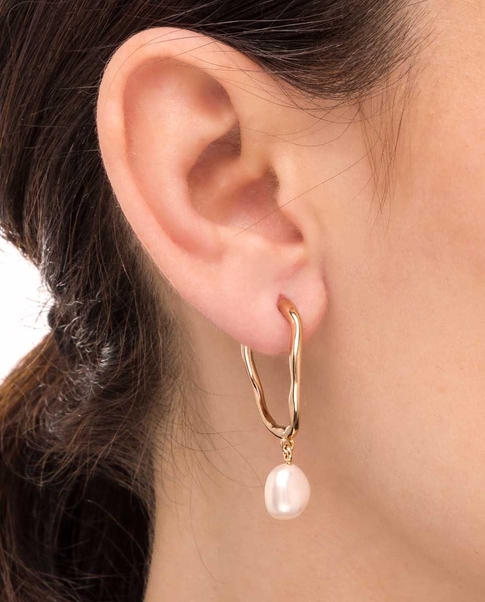 Pendientes de aro essentials bañados en oro de 18kt con perla cultivada Blanco Vidal & Vidal Blanco-2