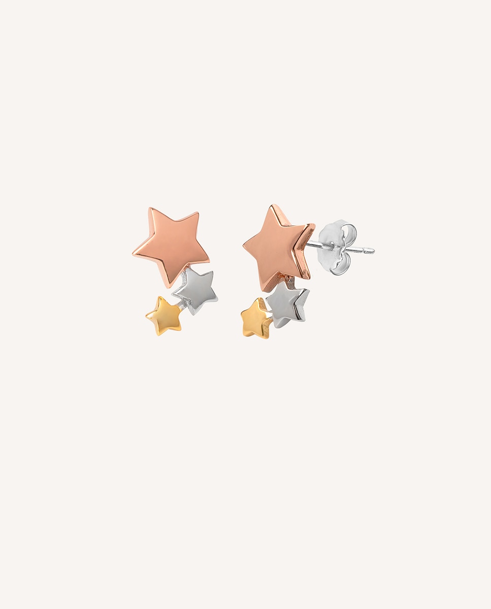 Pendientes essentials de plata de ley 925 con baño en 18 kt estrellas tricolor - Vidal & Vidal - Oro Oro-1