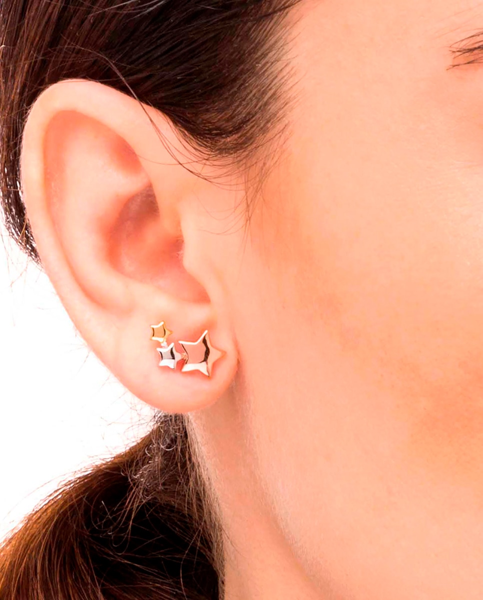 Pendientes essentials de plata de ley 925 con baño en 18 kt estrellas tricolor - Vidal & Vidal - Oro Oro-2