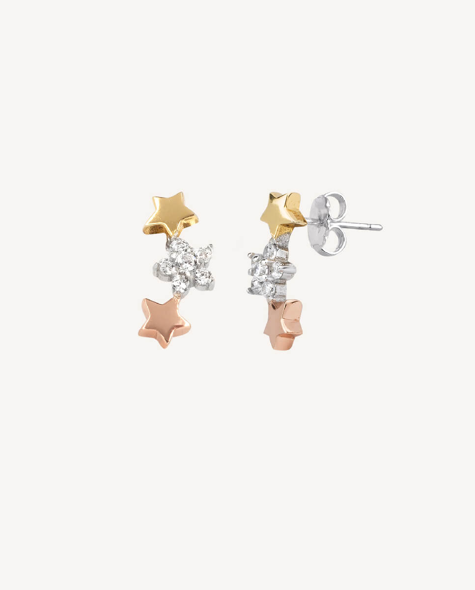 Pendientes plata bañados en oro 18 kt tricolor estrellas circonitas - Vidal & Vidal - Blanco Blanco-1