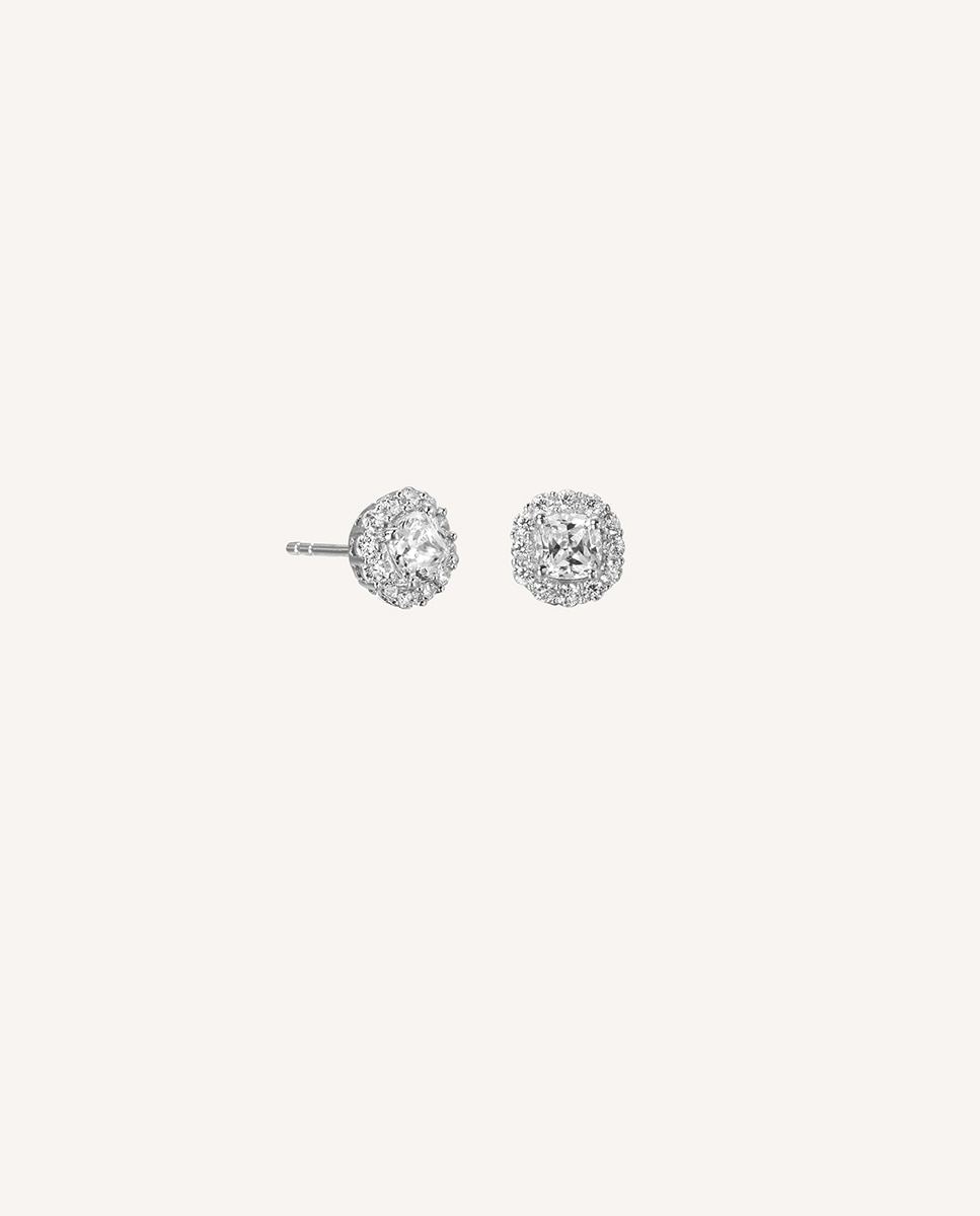 Pendientes signature de de ley 925 con baño en platino y circonitas - Vidal & Vidal - Plata Plata-1