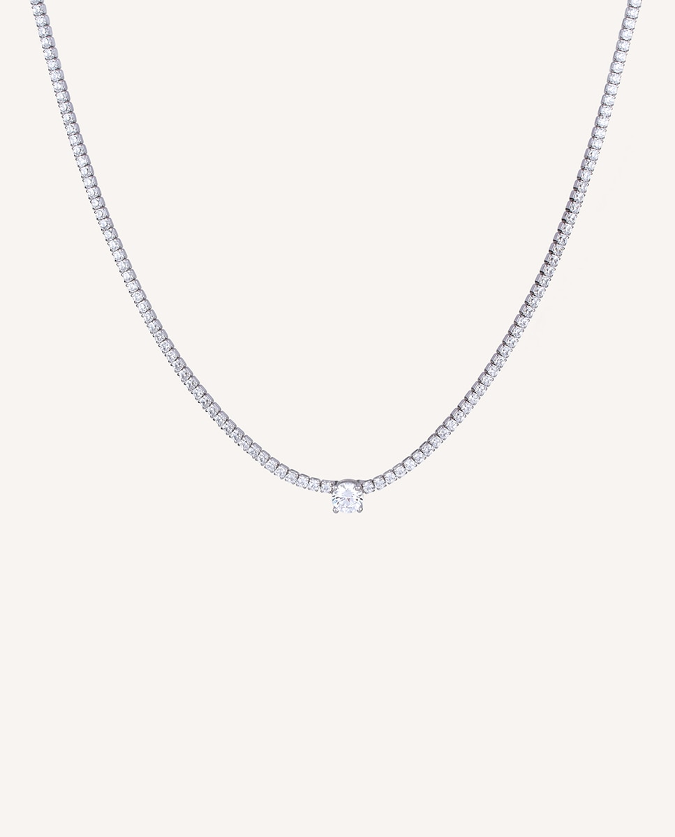 Collar cadena fina de de ley 925 con baño en platino y circonitas - Vidal & Vidal - Plata Plata-1