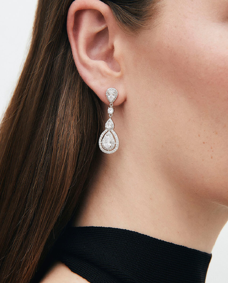Pendientes largos lágrima claret de de ley 925 con baño en platino y circonitas - Vidal & Vidal - Plata Plata-2