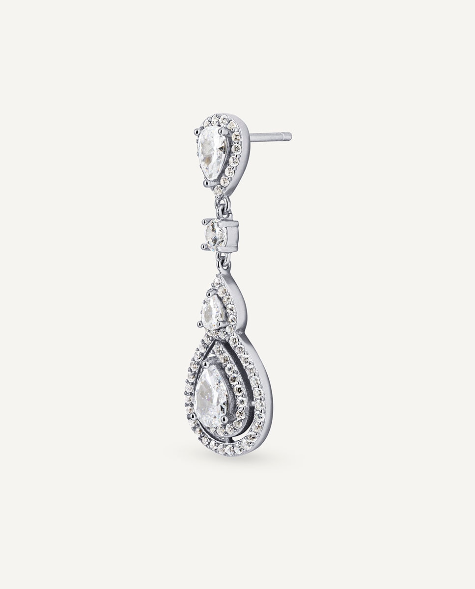 Pendientes largos lágrima claret de de ley 925 con baño en platino y circonitas - Vidal & Vidal - Plata Plata-4