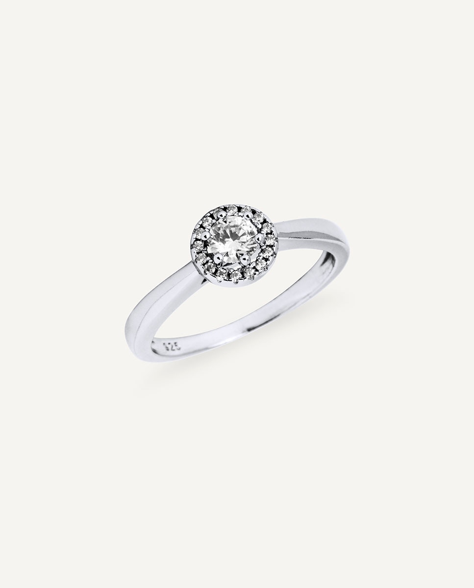 Anillo luce liso de plata de ley 925 con baño en platino y circonitas - Vidal & Vidal - Plata Plata-1