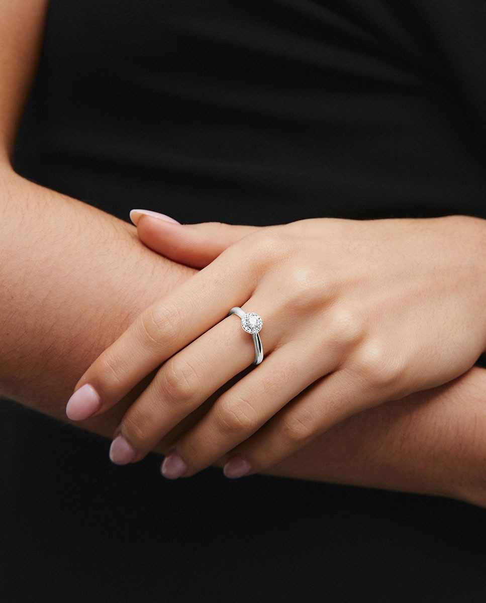 Anillo luce liso de plata de ley 925 con baño en platino y circonitas - Vidal & Vidal - Plata Plata-2