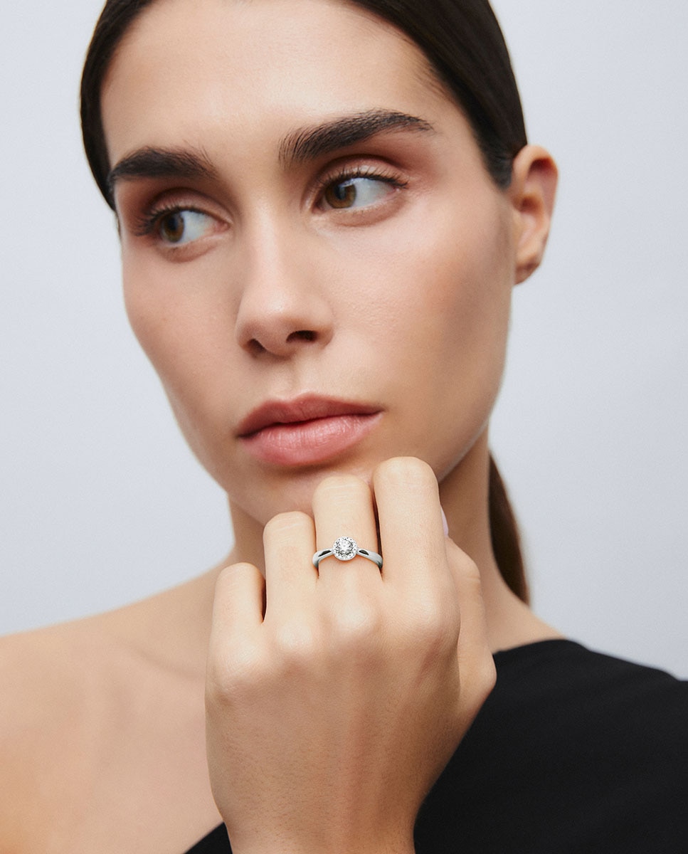 Anillo luce liso de plata de ley 925 con baño en platino y circonitas - Vidal & Vidal - Plata Plata-3