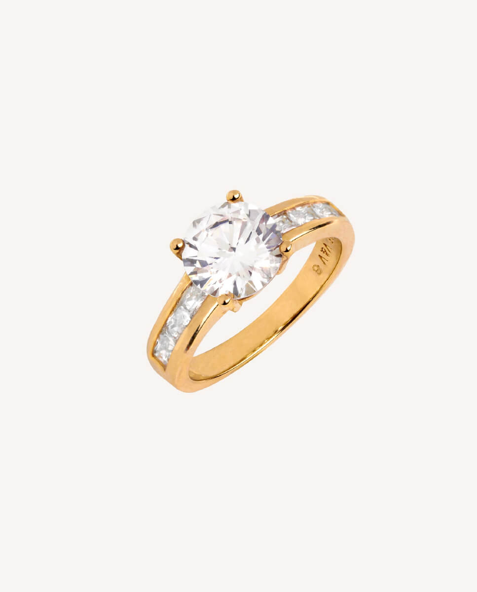Imagen 1 de Anillo solitario de plata de ley 925 con baño en oro de 18 kt y circonitas - Vidal & Vidal - Oro Oro