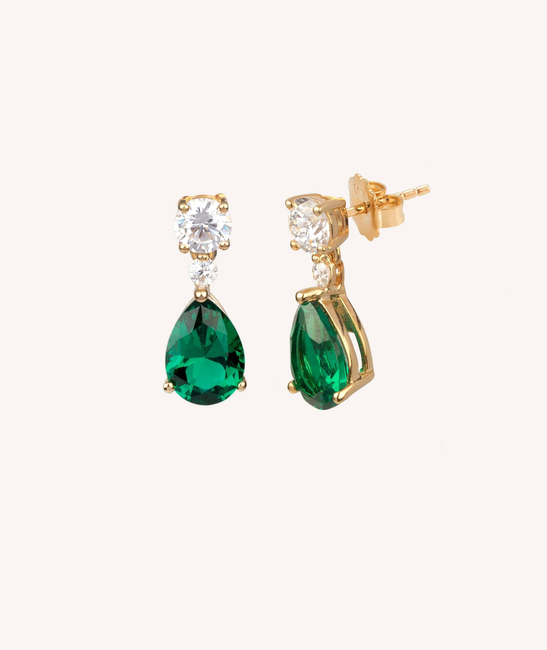 Imagen 0 de Pendientes de gota de plata de ley 925 con baño en oro de 18kt y circonitas Verde