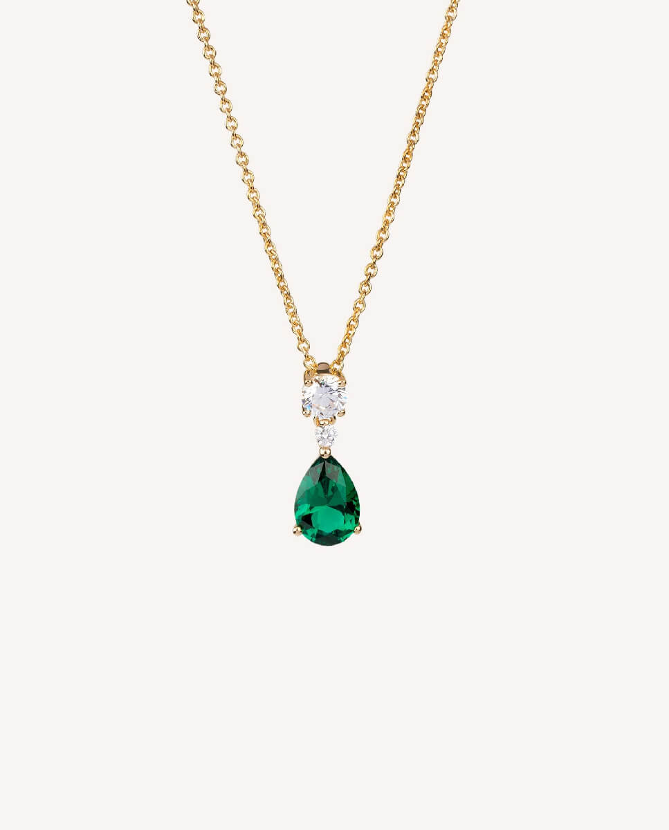 Imagen 0 de Colgante lágrima circonitas de plata de ley 925 con baño en oro de 18 kt Verde