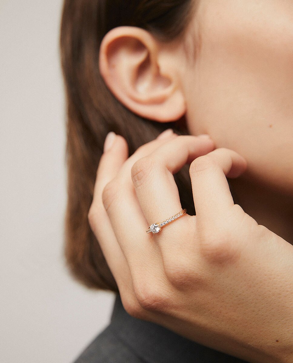 Anillo gimena de plata de ley 925 con baño en oro de 18 kt con circonitas - Vidal & Vidal - Oro Oro-2
