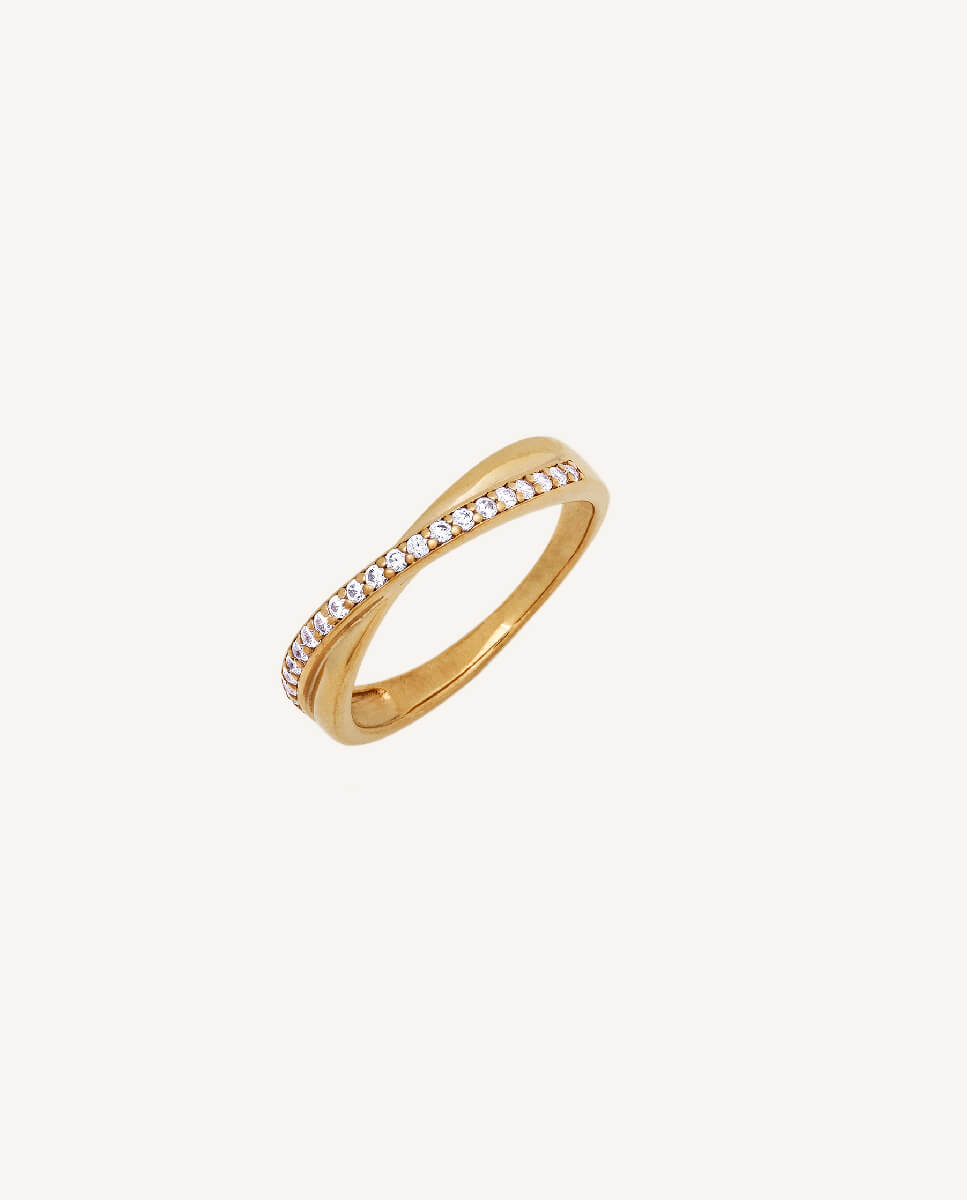 Anillo blanca de plata de ley 925 con baño en oro de 18 kt y circonitas - Vidal & Vidal - Dorado Dorado-1