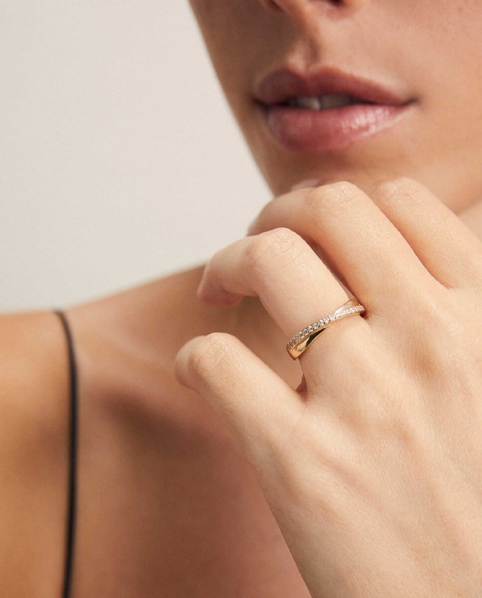 Anillo blanca de plata de ley 925 con baño en oro de 18 kt y circonitas - Vidal & Vidal - Dorado Dorado-2