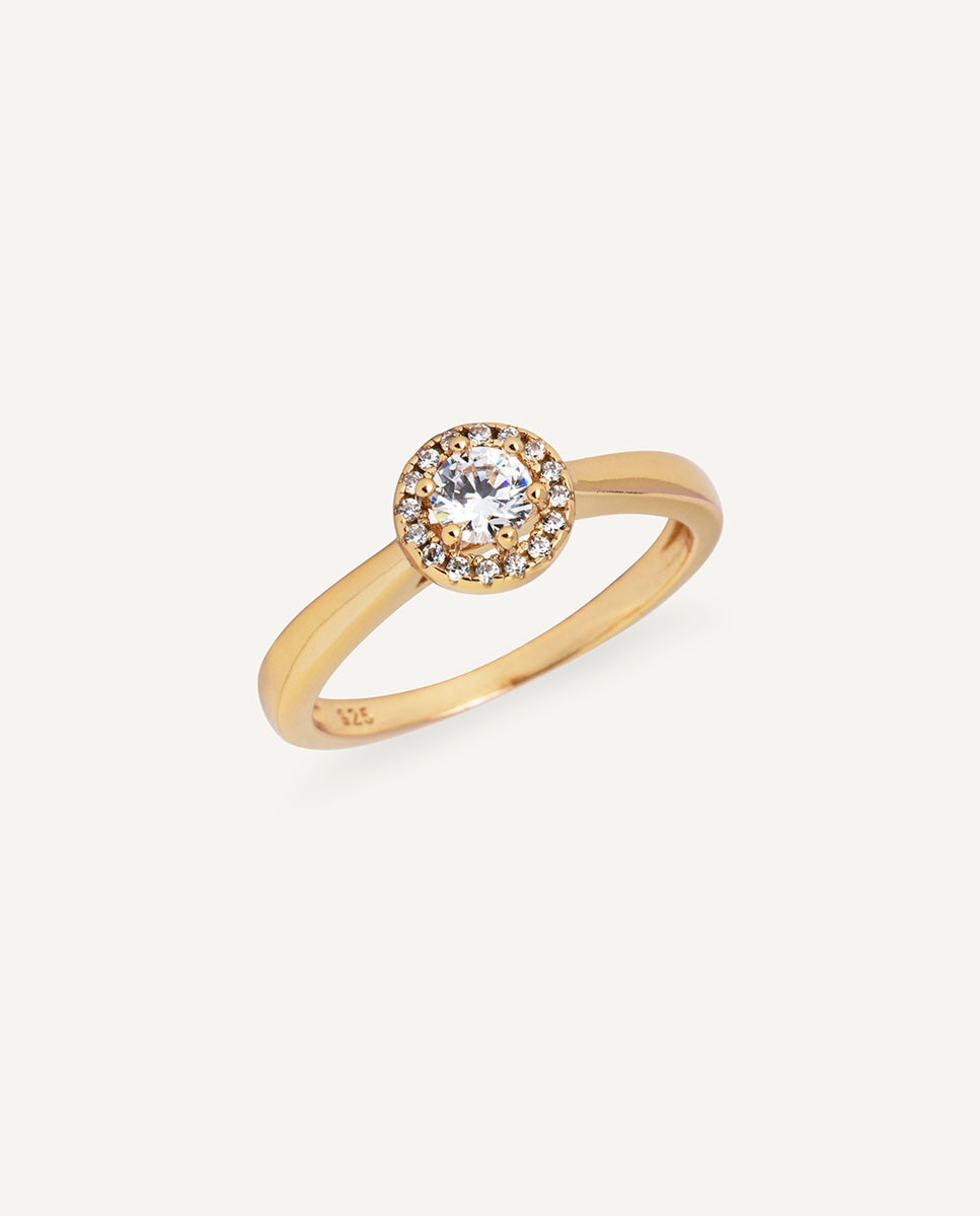 Imagen 1 de Anillo luce liso de plata de ley 925 con baño en oro de 18 kt y circonitas - Vidal & Vidal - Oro Oro