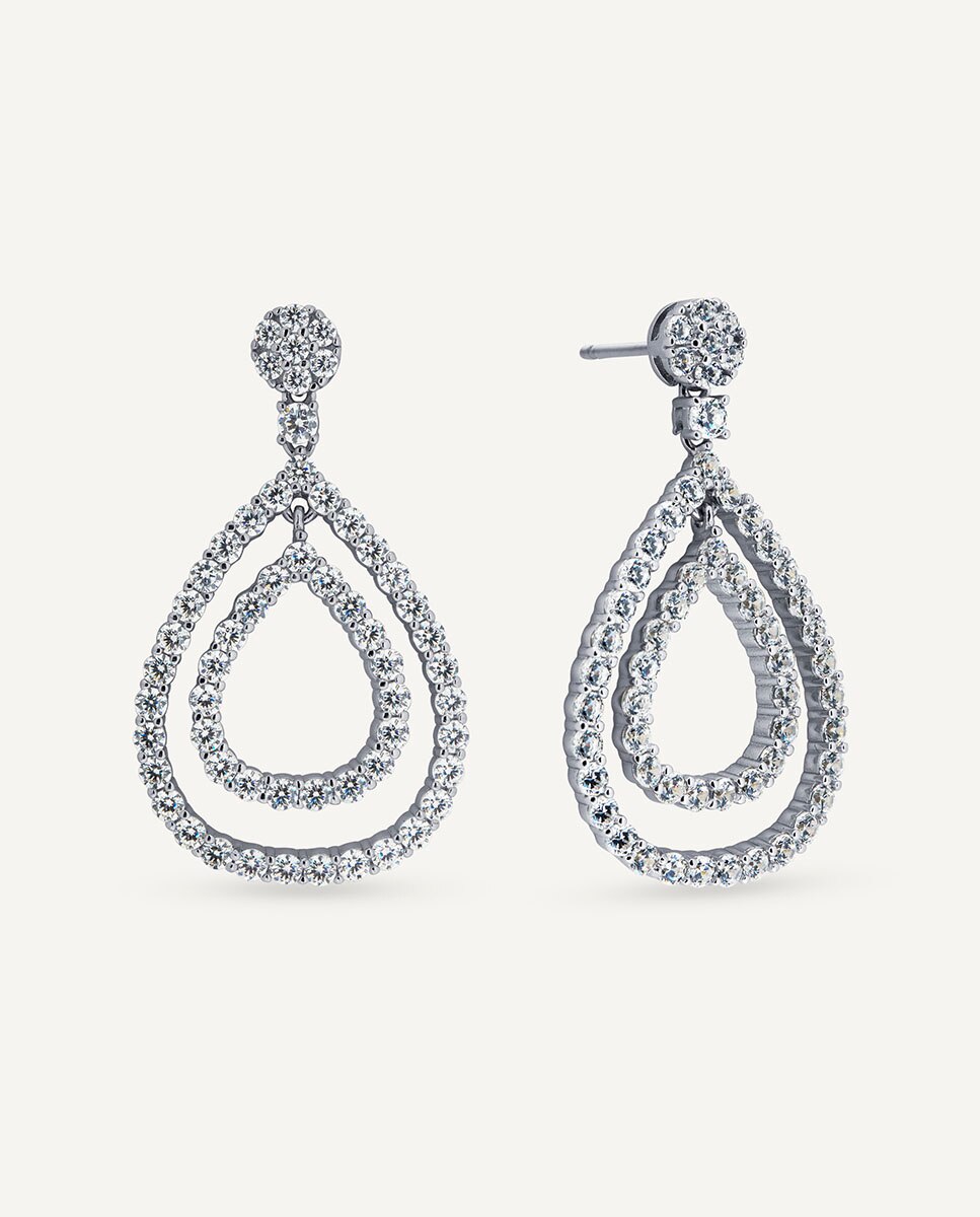 Pendientes largos fiore de de ley 925 con baño en platino y circonitas - Vidal & Vidal - Plata Plata-1