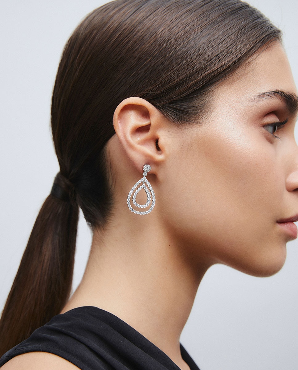Pendientes largos fiore de de ley 925 con baño en platino y circonitas - Vidal & Vidal - Plata Plata-2