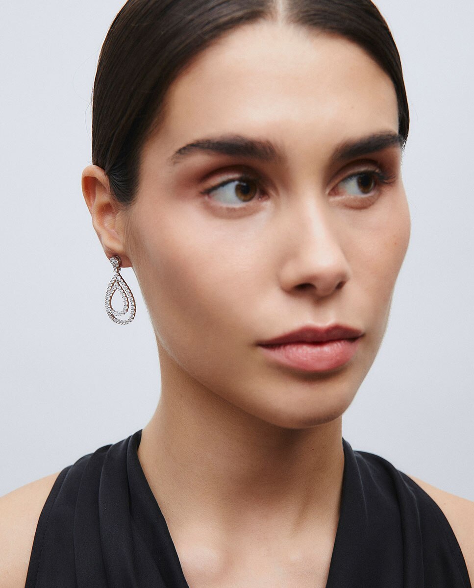 Pendientes largos fiore de de ley 925 con baño en platino y circonitas - Vidal & Vidal - Plata Plata-3