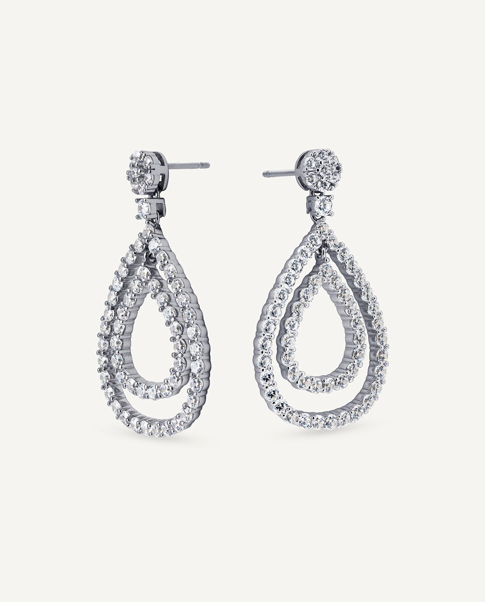 Pendientes largos fiore de de ley 925 con baño en platino y circonitas - Vidal & Vidal - Plata Plata-4