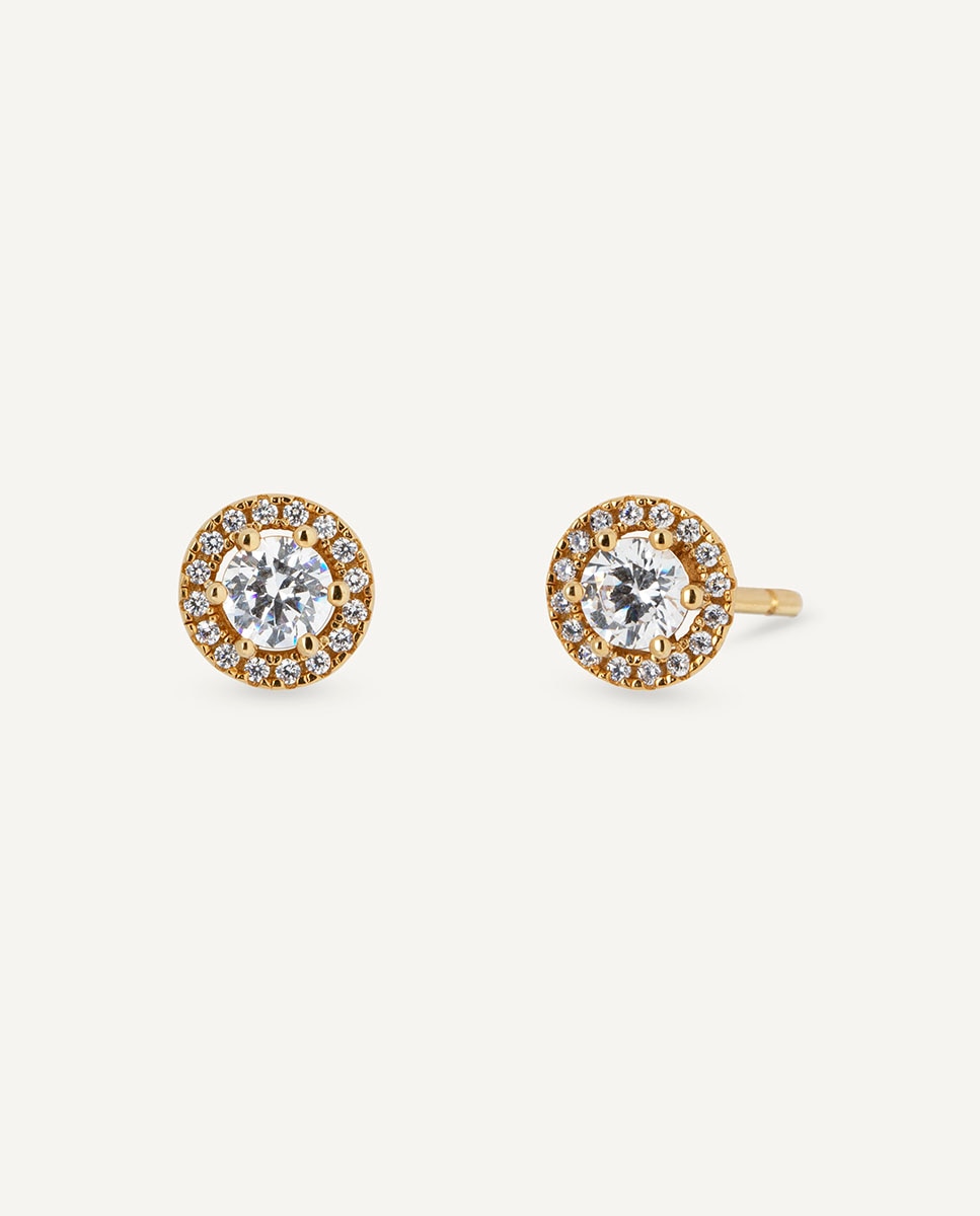 Pendientes botón luce de plata de ley 925 con baño en de 18 kt y circonitas - Vidal & Vidal - Oro Oro-1