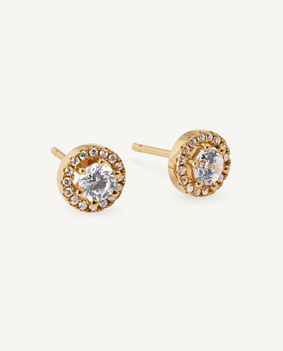 Pendientes botón luce de plata de ley 925 con baño en de 18 kt y circonitas - Vidal & Vidal - Oro Oro-4