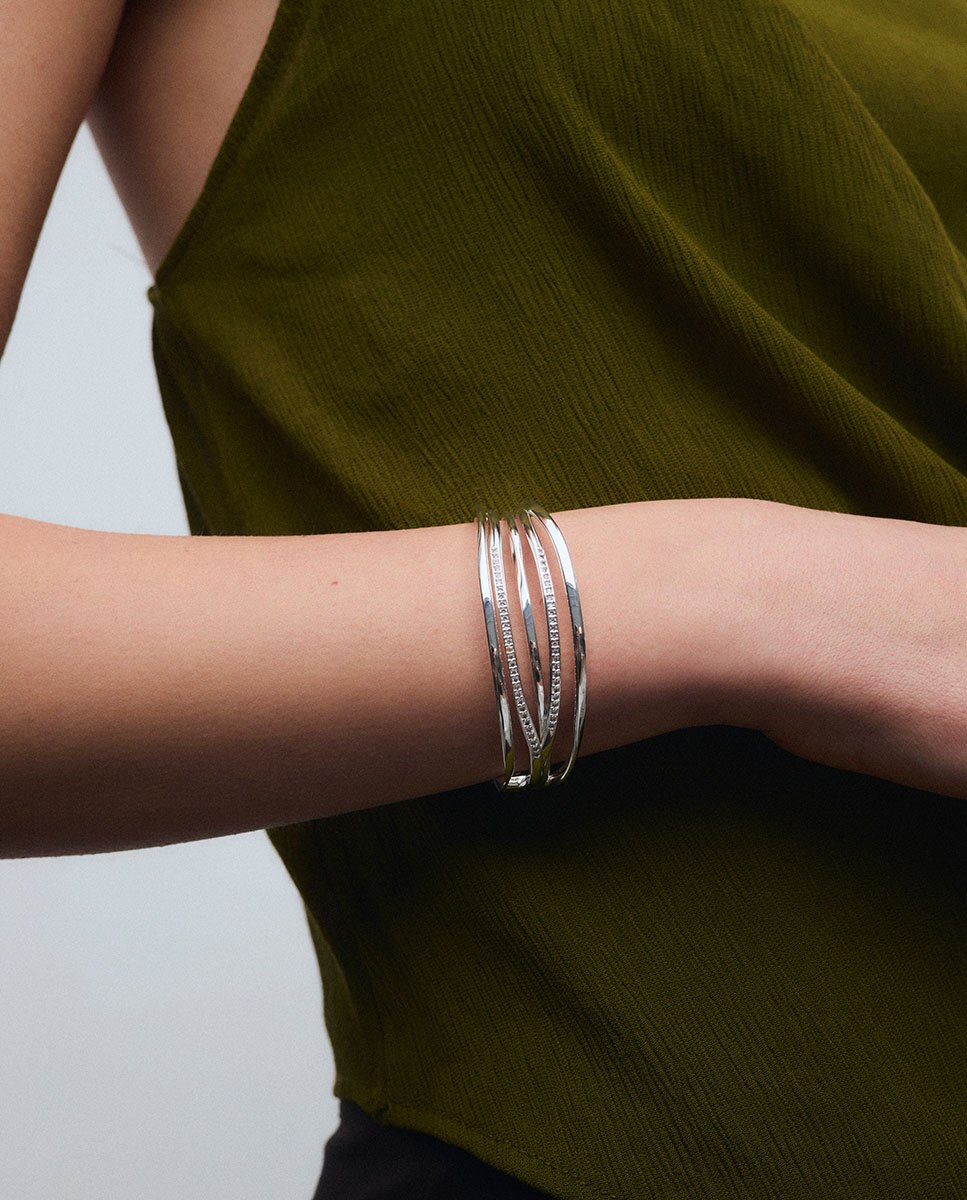 Brazalete flow bañado en plata de ley 925 con circonitas - Vidal & Vidal - Plateado Plateado-2
