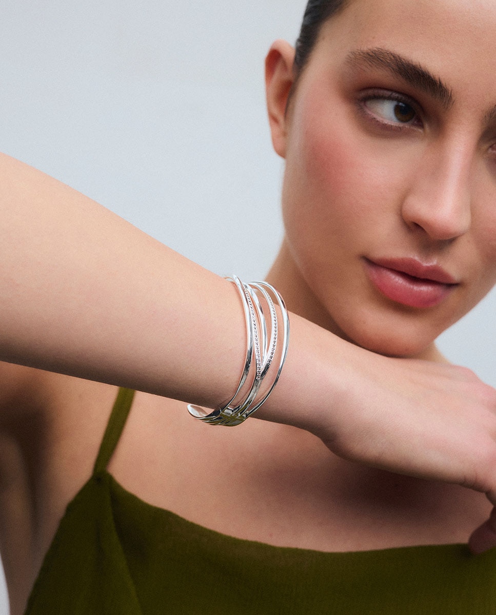 Brazalete flow bañado en plata de ley 925 con circonitas - Vidal & Vidal - Plateado Plateado-3