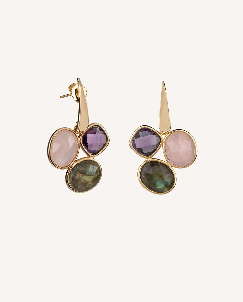 Pendientes india bañados en oro de 18 kt con piedras naturales - Vidal & Vidal - Multicolor Multicolor-1