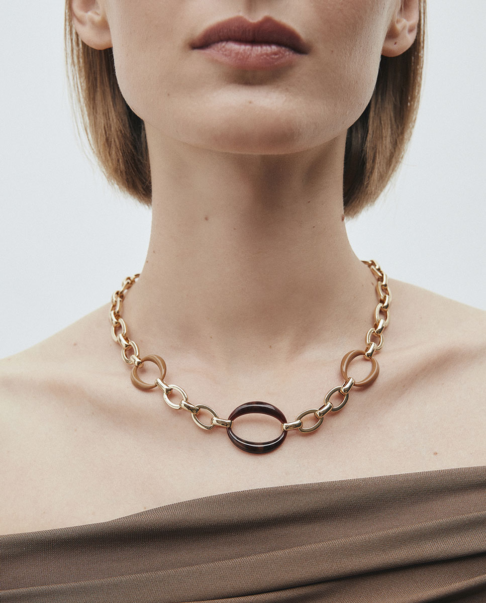 Collar eslabones caramel bañado en oro de 18 kt con acetato y resina - Vidal & Vidal - Marrón Marrón-2