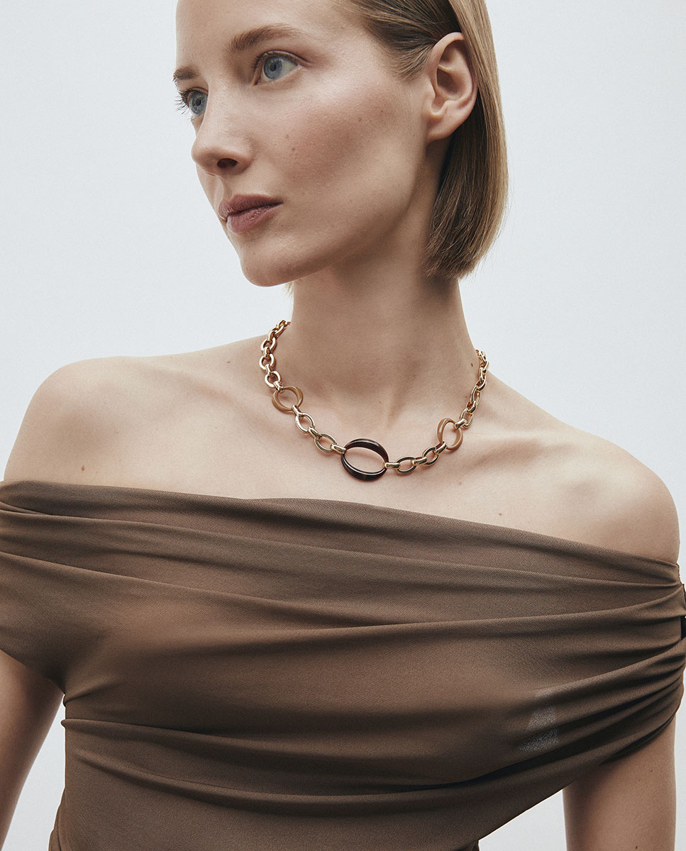 Collar eslabones caramel bañado en oro de 18 kt con acetato y resina - Vidal & Vidal - Marrón Marrón-3