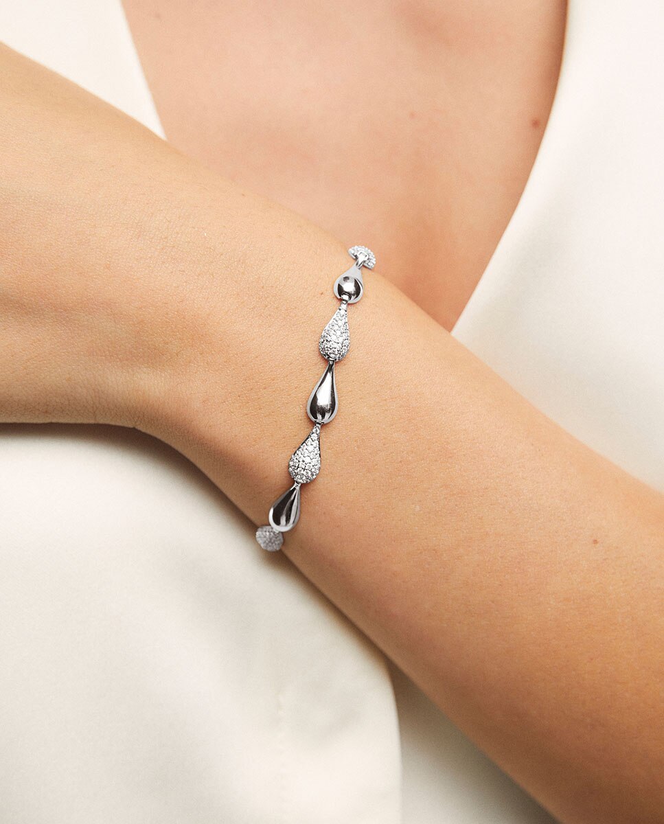 Pulsera de eslabones cascade bañada en plata de ley 925 con circonitas - Vidal & Vidal - Plateado Plateado-3