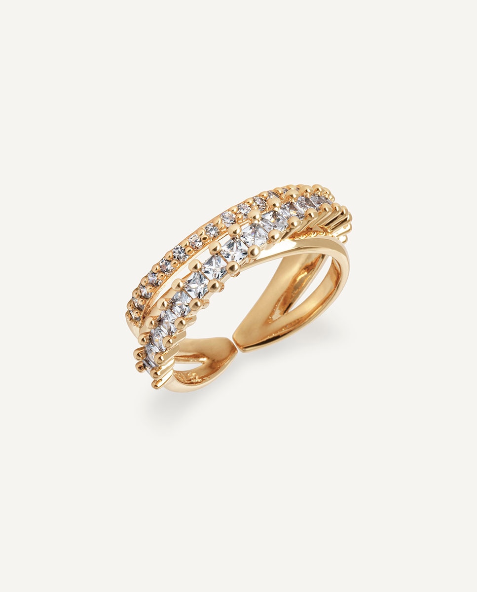 Anillo tiras lucent bañado en oro de 18 kt con circonitas - Vidal & Vidal - Dorado Dorado-1