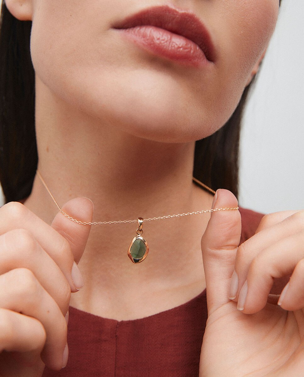 Collar oval flora bañado en oro de 18 kt con turmalina - Vidal & Vidal - Verde Verde-2