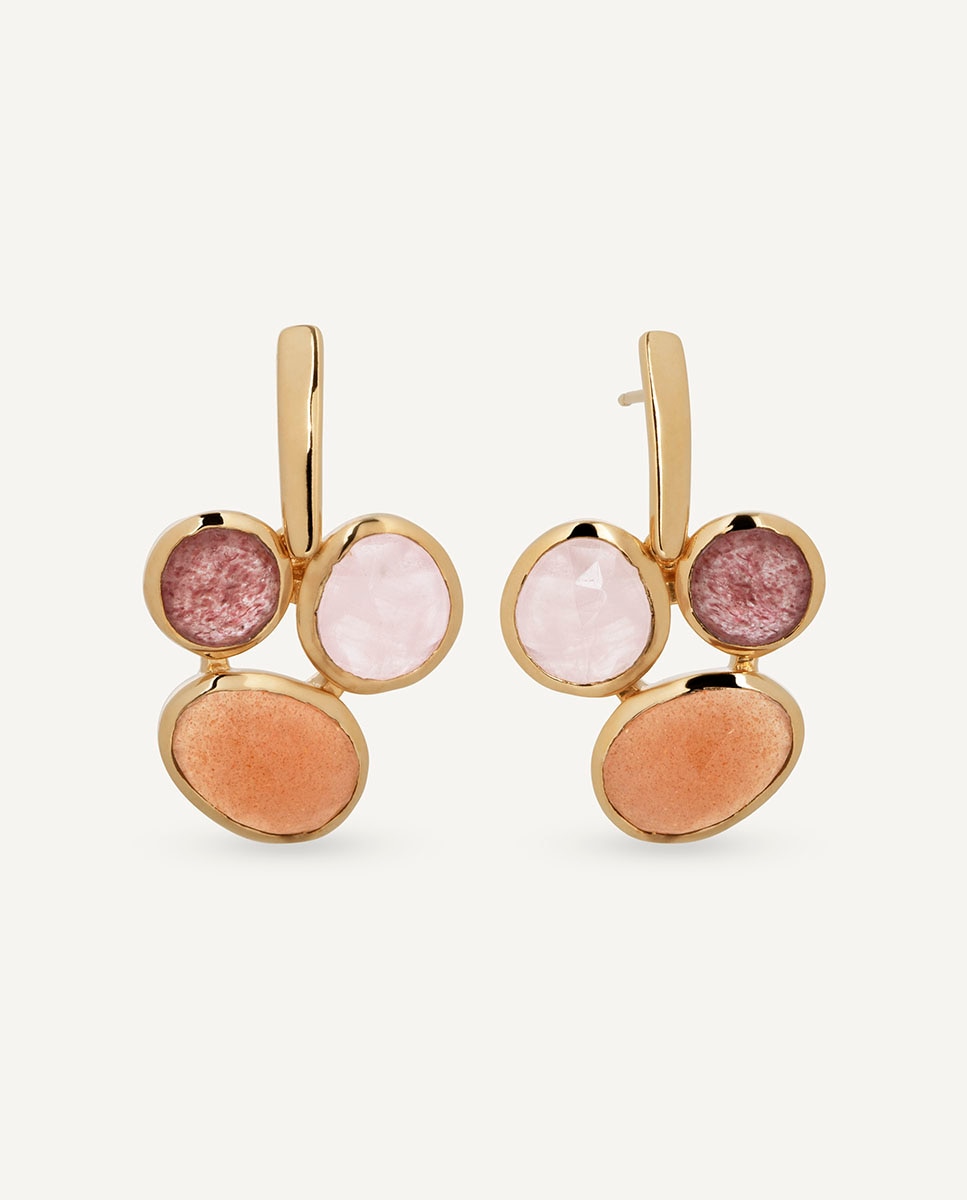 Imagen 0 de Pendientes peach bañados en oro de 18 kt con piedras naturales Multicolor