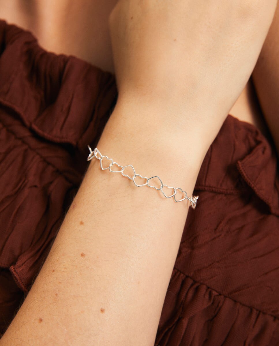 Pulsera de eslabones amore clásicos de de ley 925 con corazones - Vidal & Vidal - Plata Plata-3