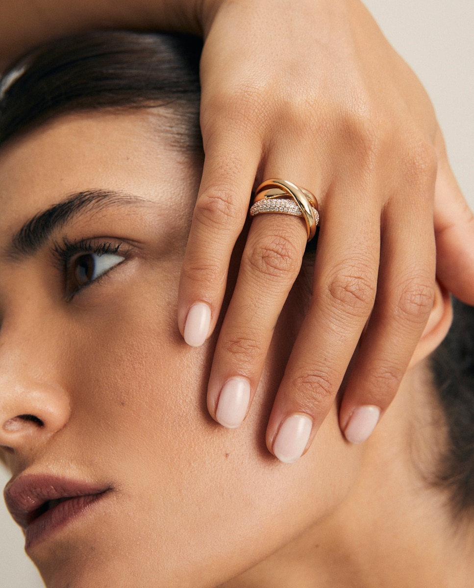 Anillo tiras luz bañado en oro de 18 kt con circonitas - Vidal & Vidal - Dorado Dorado-2