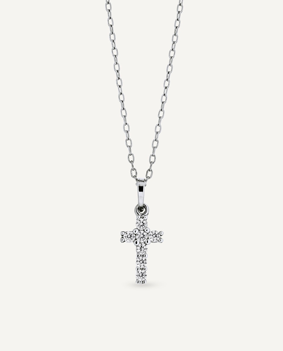 Imagen 0 de Colgante mini cruz de plata de ley 925 con circonitas Plata