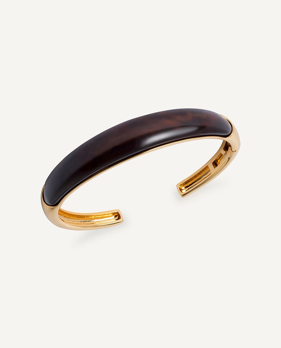 Brazalete coffee bañado en oro de 18 kt con acetato y resina - Vidal & Vidal - Marrón Marrón-1