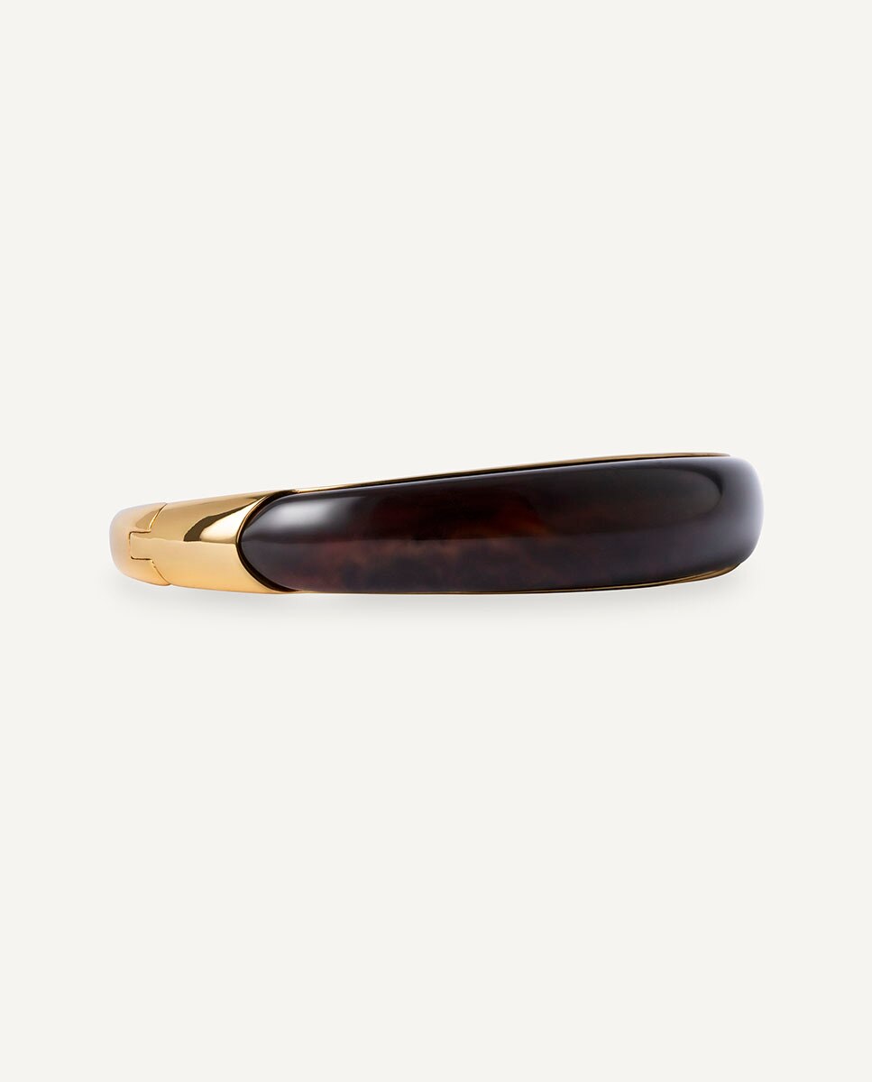 Brazalete coffee bañado en oro de 18 kt con acetato y resina - Vidal & Vidal - Marrón Marrón-4