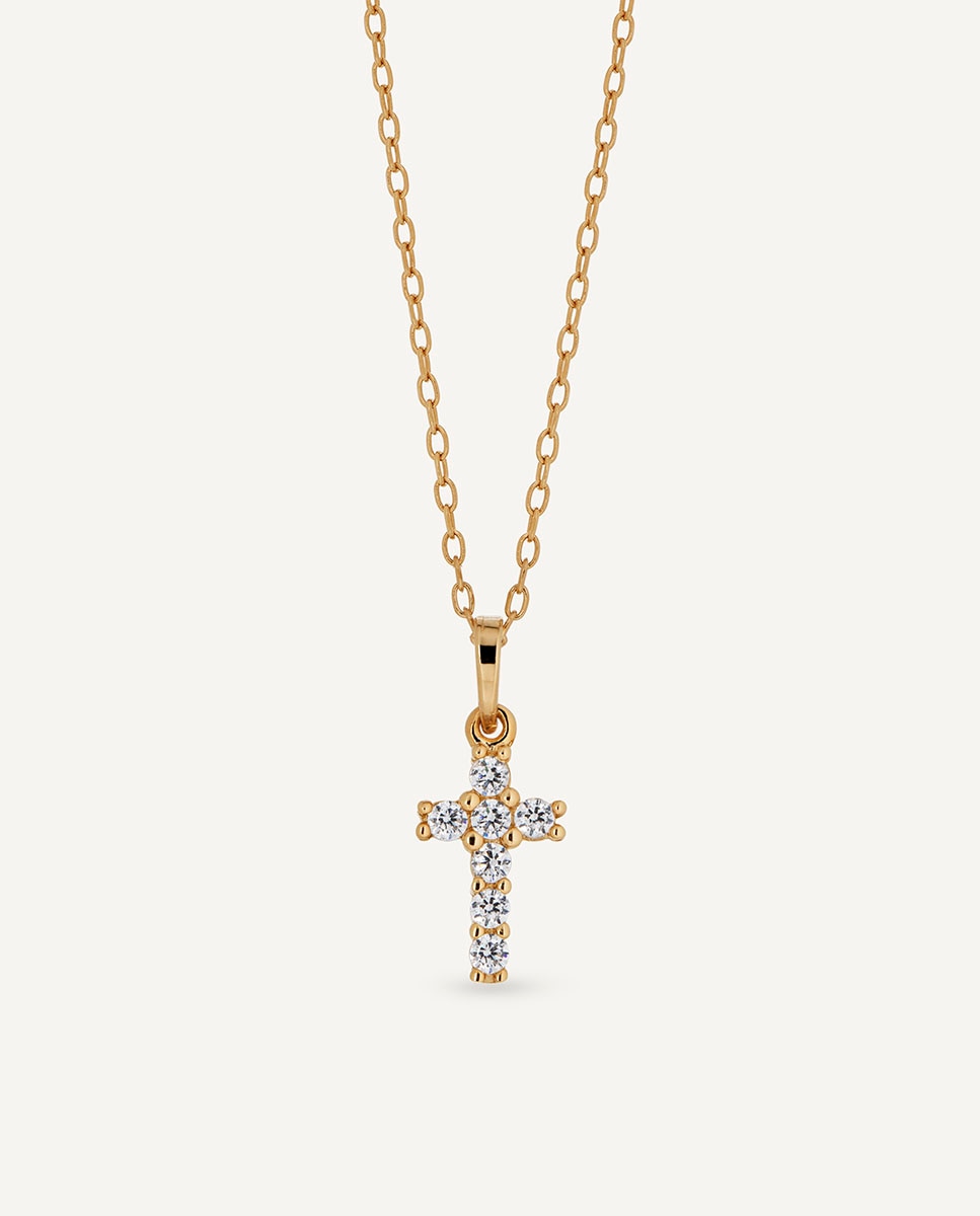 Imagen 0 de Colgante mini cruz de plata de ley 925 con baño en oro 18 kt y circonitas Dorado