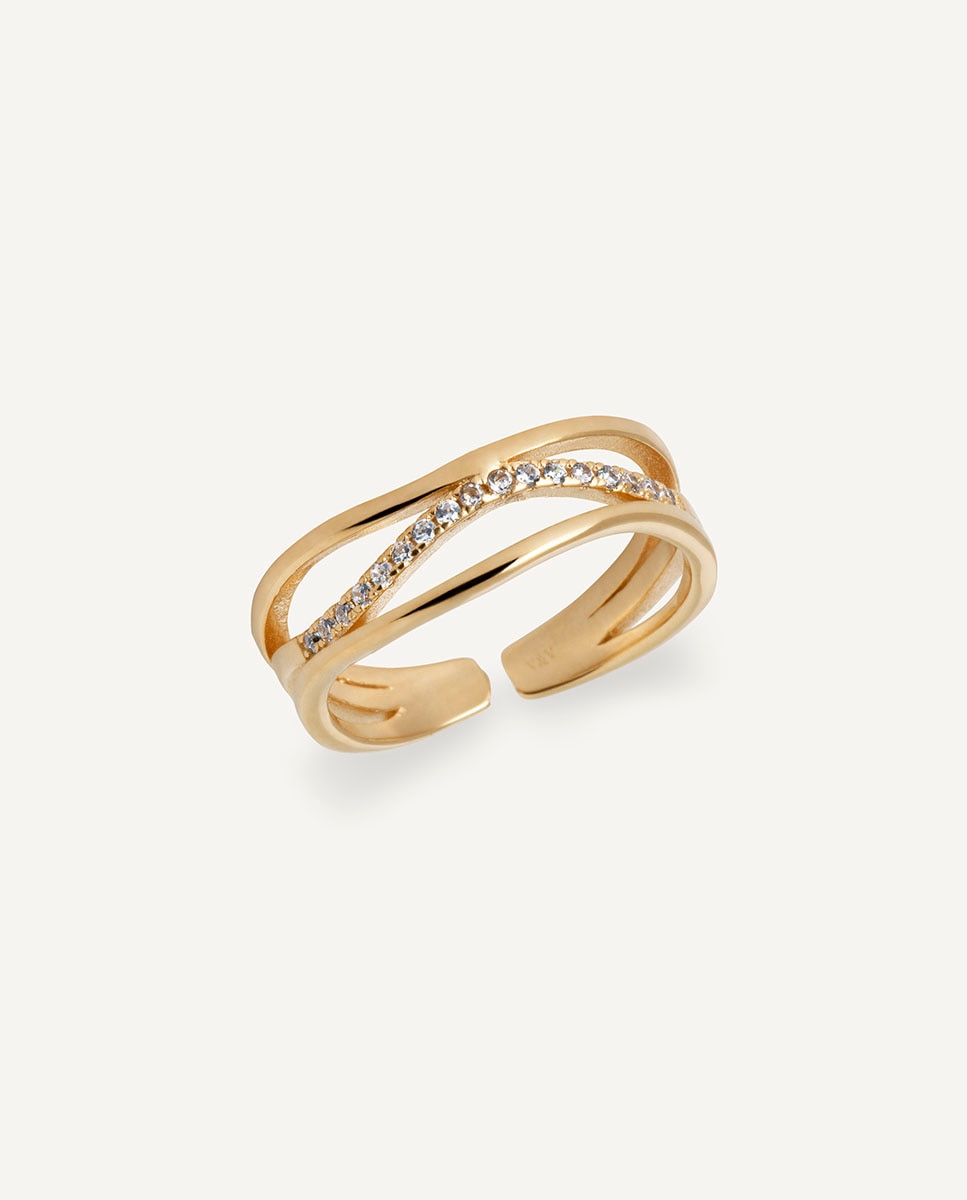Anillo tiras shine de plata de ley 925 con baño en oro de 18 kt y circonitas - Vidal & Vidal - Dorado Dorado-1