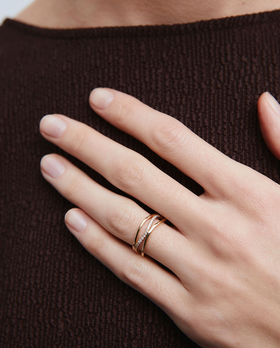 Anillo tiras shine de plata de ley 925 con baño en oro de 18 kt y circonitas - Vidal & Vidal - Dorado Dorado-2
