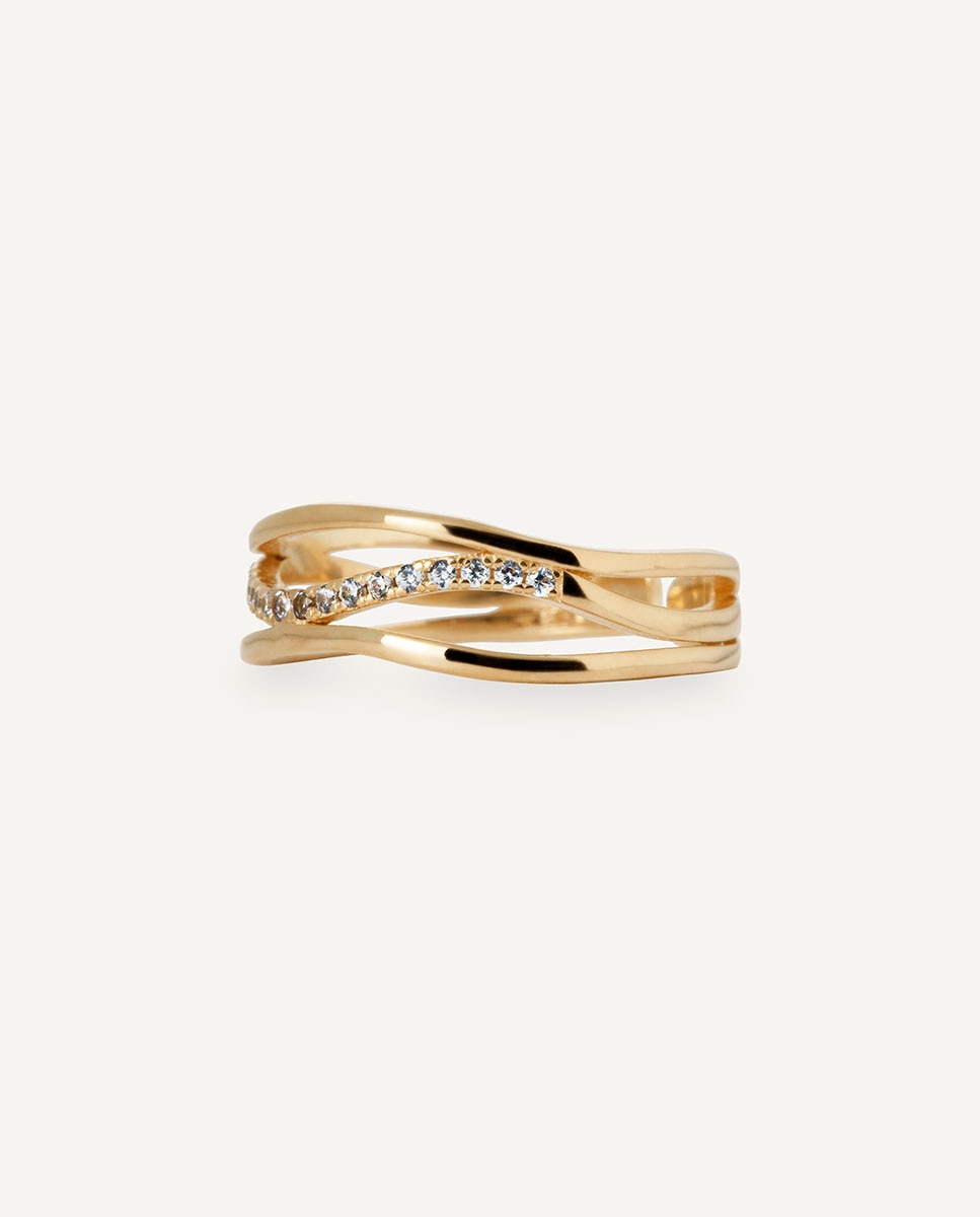 Anillo tiras shine de plata de ley 925 con baño en oro de 18 kt y circonitas - Vidal & Vidal - Dorado Dorado-4