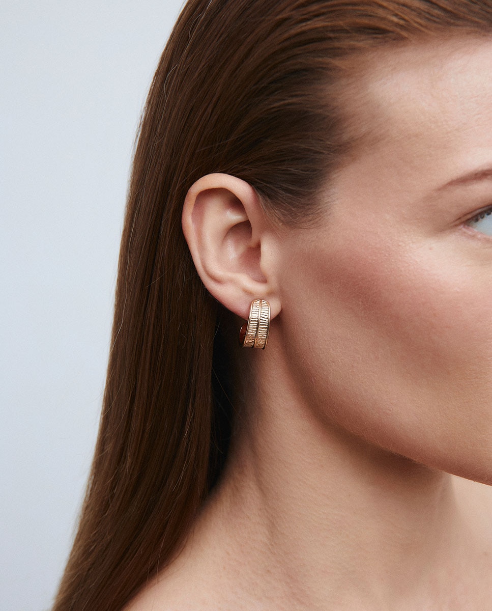 Pendientes aros dual horizonte bañados en oro de 18 kt - Vidal & Vidal - Dorado Dorado-2