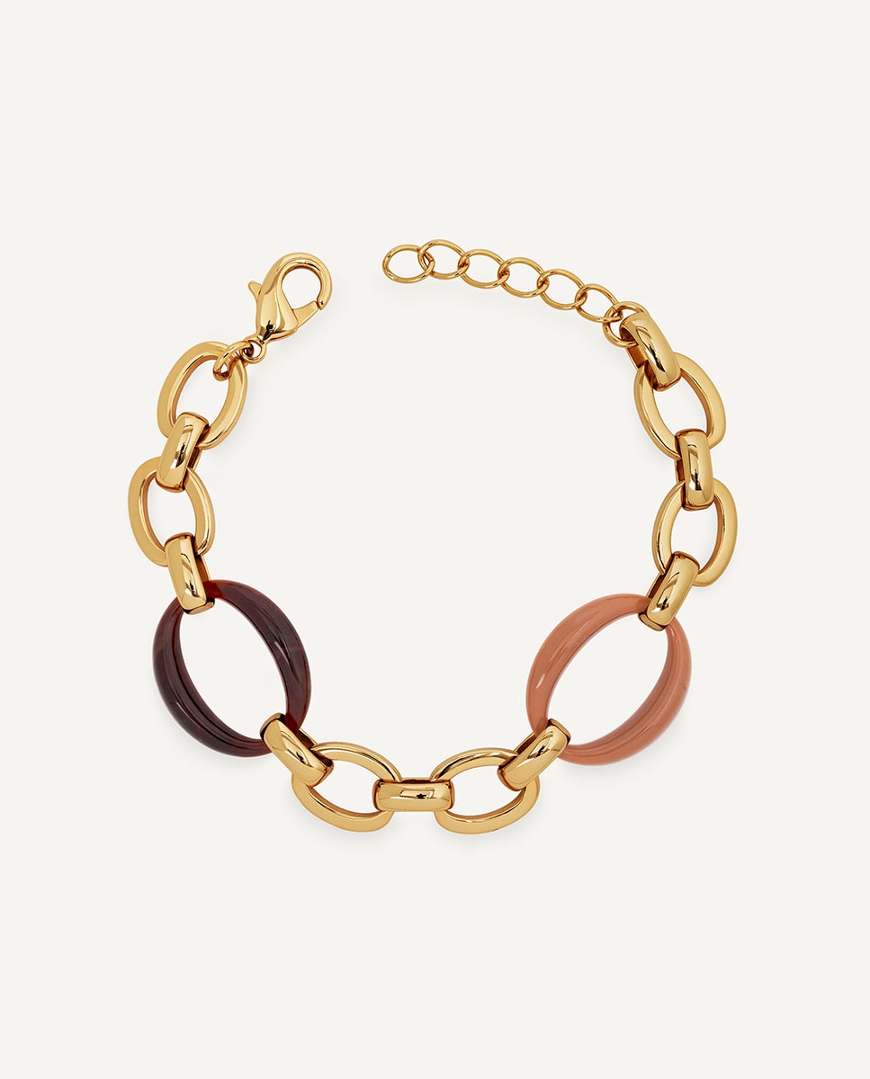 Pulsera eslabones caramel bañada en oro de 18 kt con acetato y resína - Vidal & Vidal - Marrón Marrón-1