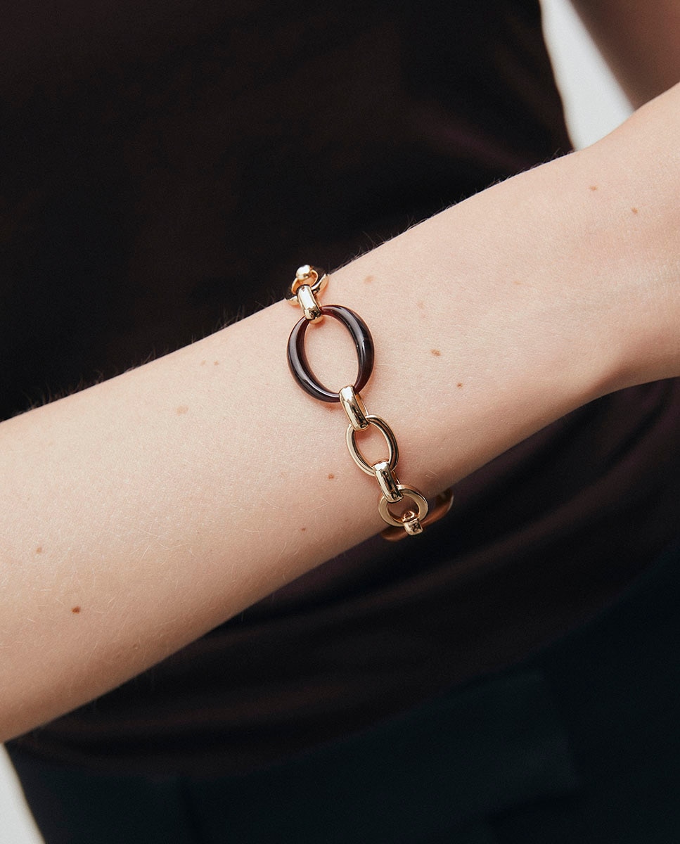 Pulsera eslabones caramel bañada en oro de 18 kt con acetato y resína - Vidal & Vidal - Marrón Marrón-2