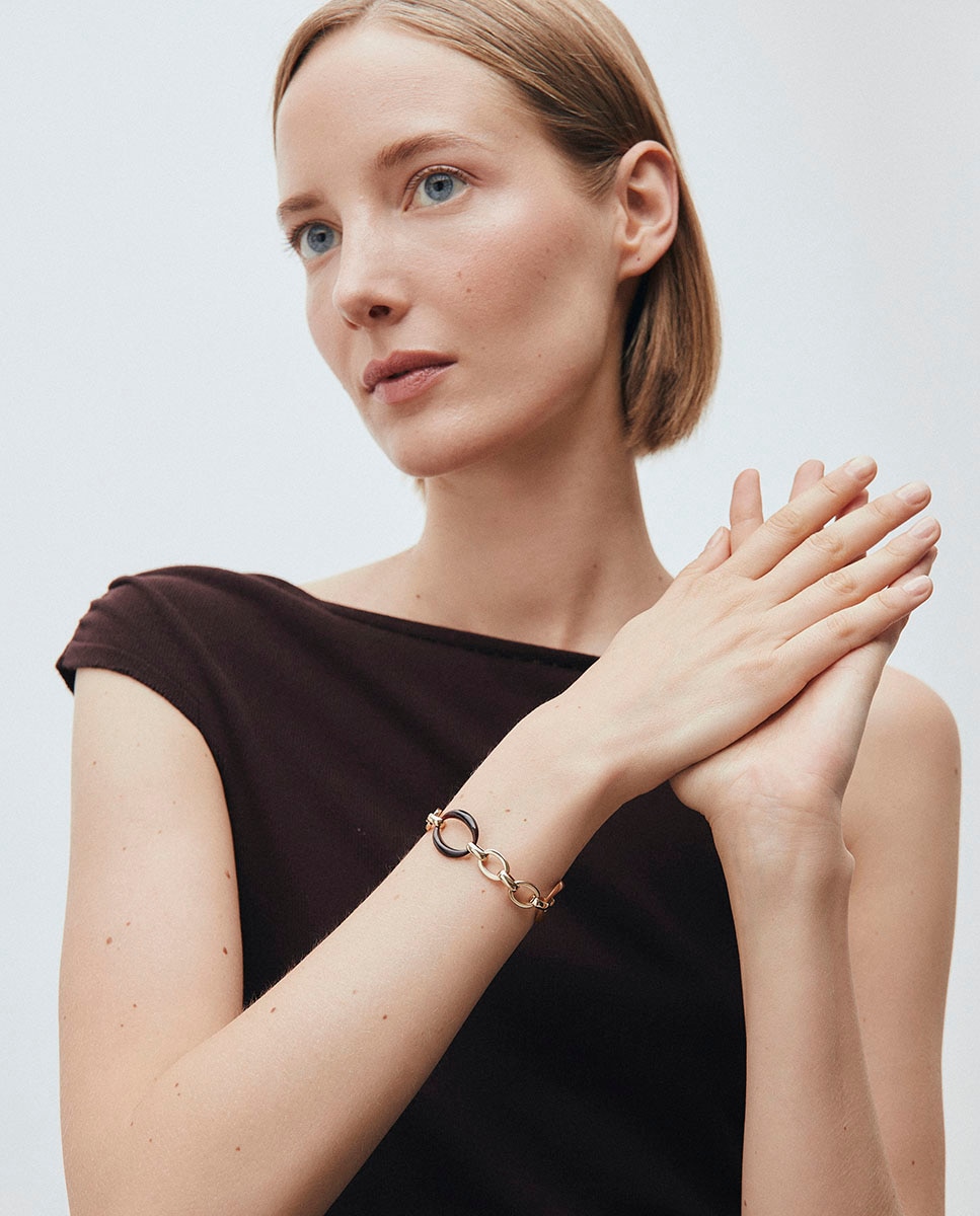 Pulsera eslabones caramel bañada en oro de 18 kt con acetato y resína - Vidal & Vidal - Marrón Marrón-3