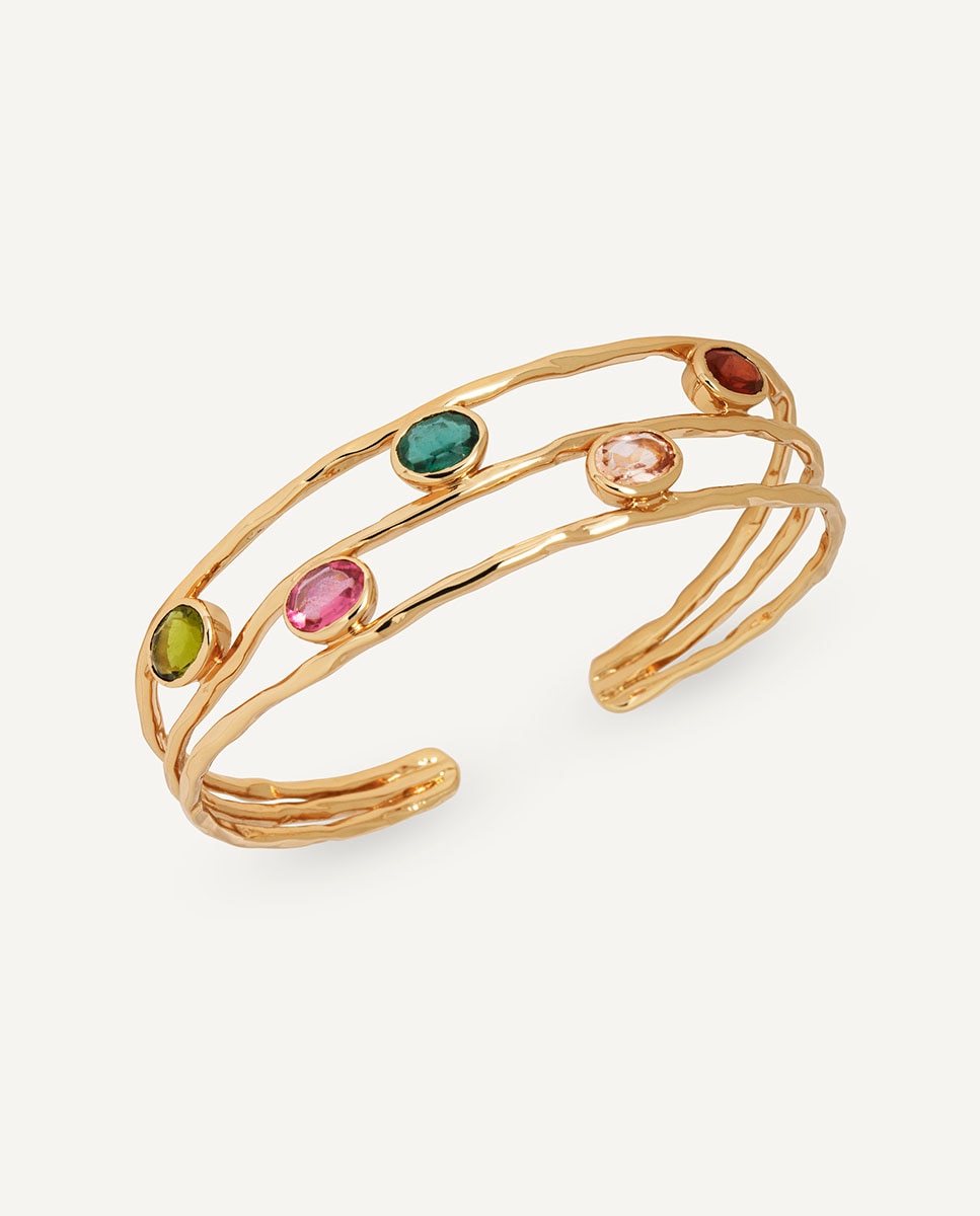 Imagen 0 de Brazalete abierto flora bañado en oro de 18 kt con piedras naturales Multicolor