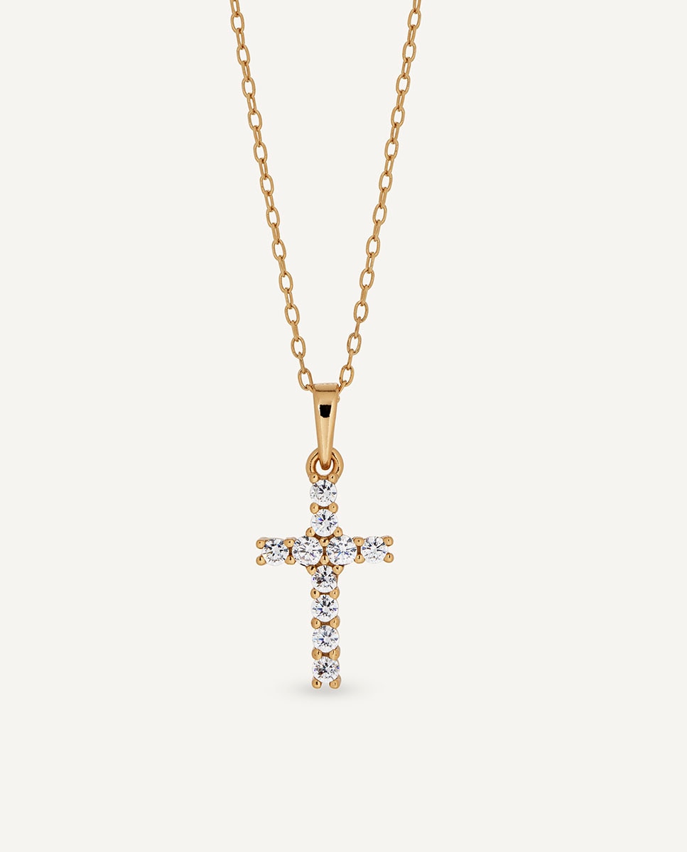 Imagen 1 de Colgante cruz de plata de ley 925 con baño en oro 18 kt y circonitas Dorado