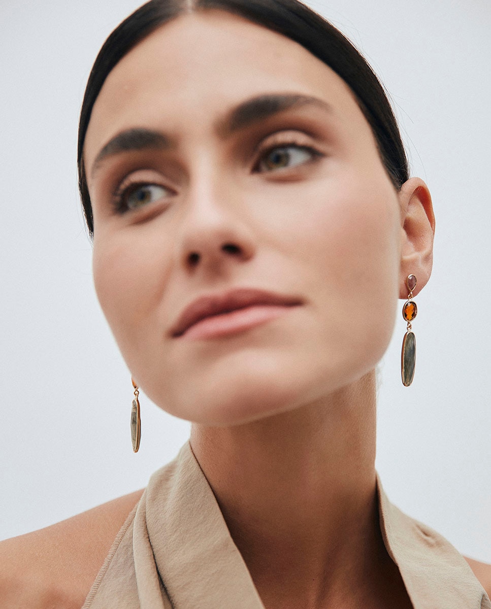 Pendientes largos jara bañados en oro de 18 kt con piedras semipreciosas - Vidal & Vidal - Multicolor Multicolor-3