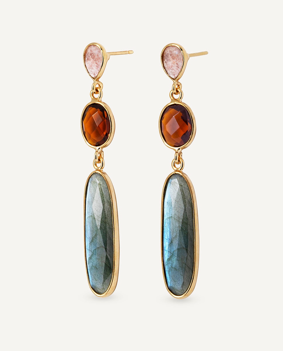 Pendientes largos jara bañados en oro de 18 kt con piedras semipreciosas - Vidal & Vidal - Multicolor Multicolor-4